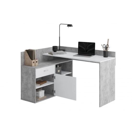 Blitzangebot 🌟 FMD Möbel Schreibtisch Winkelschreibtisch Eckschreibtisch Home Office RUST Beton Grau / Weiß 🤩 – Bild 2