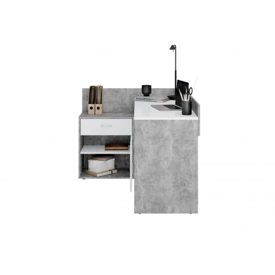 Blitzangebot 🌟 FMD Möbel Schreibtisch Winkelschreibtisch Eckschreibtisch Home Office RUST Beton Grau / Weiß 🤩 – Bild 3