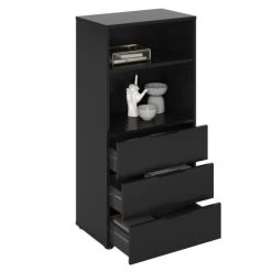 Bestpreis 🧨 FMD Möbel Kommode Sideboard Highboard Schubkästen 557-006 DARK 6 Schwarz Ca. 50 X 101 X 32 Cm ✨