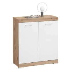 Coupon ✨ FMD Möbel Kommode - Artisan Oak Nachbildung - Weiß Matt - B 80 Cm - 2 Türen ✨