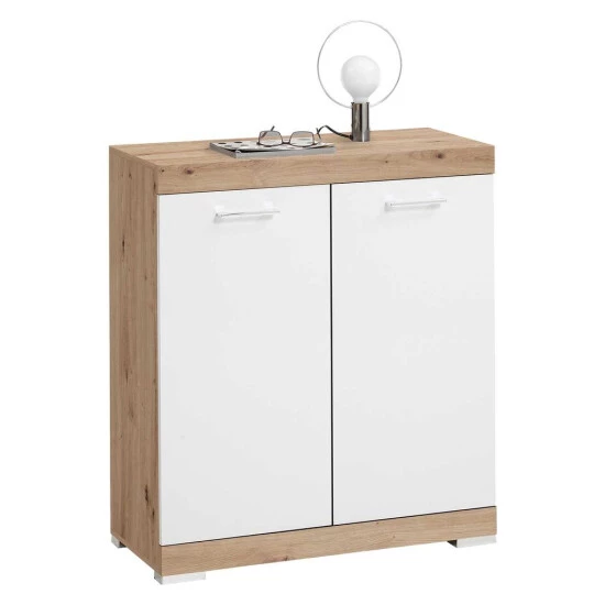 Coupon ✨ FMD Möbel Kommode - Artisan Oak Nachbildung - Weiß Matt - B 80 Cm - 2 Türen ✨