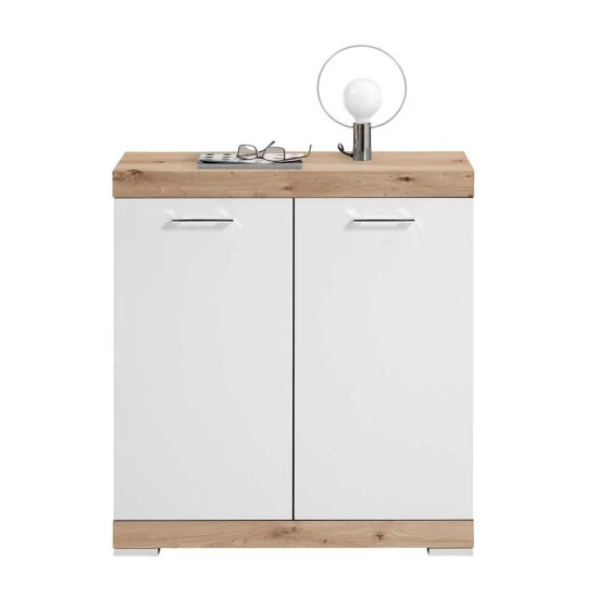 Coupon ✨ FMD Möbel Kommode - Artisan Oak Nachbildung - Weiß Matt - B 80 Cm - 2 Türen ✨ – Bild 2