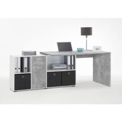 Top 10 ⭐ FMD Möbel FMD Furniture Winkelschreibtisch In Beton / Weiß Tisch 136 X 75 X 68 Cm, Regal 137 X 71 X 33 Cm Computertisch Für Gaming, Büro Oder Arbeitszimmer 😀
