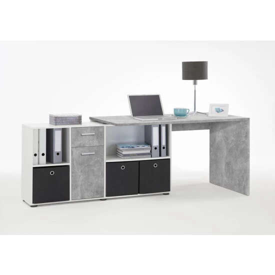Top 10 ⭐ FMD Möbel FMD Furniture Winkelschreibtisch In Beton / Weiß Tisch 136 X 75 X 68 Cm, Regal 137 X 71 X 33 Cm Computertisch Für Gaming, Büro Oder Arbeitszimmer 😀