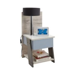 Angebote 🎁 FMD Möbel NONA 3 Nachtkonsole Mit 1 Schubkasten - Sandeiche /weiß/Lava/Denim - Maße: 34 Cm X 69,5 Cm X 39 Cm; 814-003 🔥