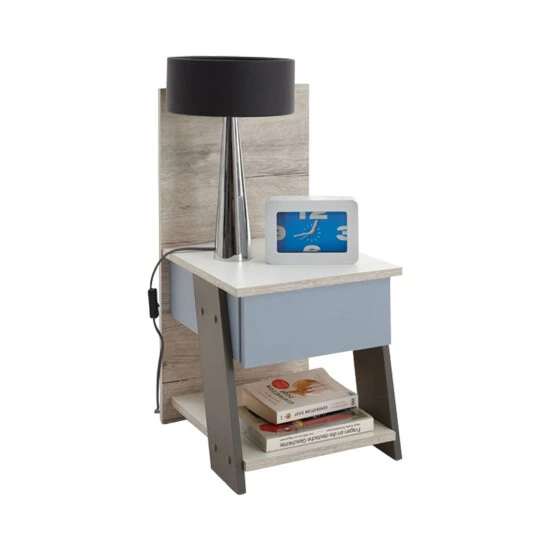 Angebote 🎁 FMD Möbel NONA 3 Nachtkonsole Mit 1 Schubkasten - Sandeiche /weiß/Lava/Denim - Maße: 34 Cm X 69,5 Cm X 39 Cm; 814-003 🔥