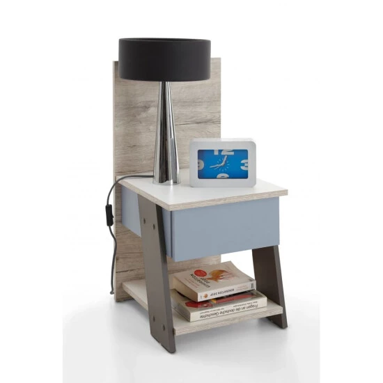 Angebote 🎁 FMD Möbel NONA 3 Nachtkonsole Mit 1 Schubkasten - Sandeiche /weiß/Lava/Denim - Maße: 34 Cm X 69,5 Cm X 39 Cm; 814-003 🔥 – Bild 3