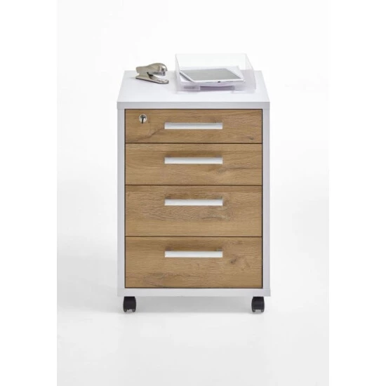 Auslauf 😍 FMD Möbel 3012-004 CALVIA Weiß / Alteiche Rollcontainer Schubladenwagen Druckerwagen Für Büro FMD 🔔 – Bild 8