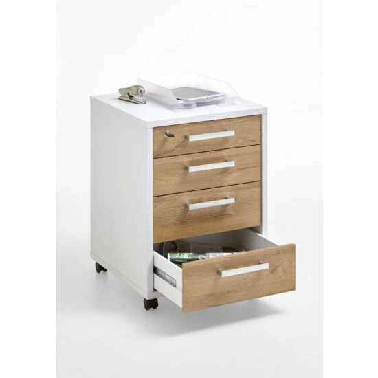 Auslauf 😍 FMD Möbel 3012-004 CALVIA Weiß / Alteiche Rollcontainer Schubladenwagen Druckerwagen Für Büro FMD 🔔 – Bild 10