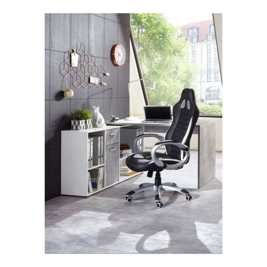 Top 10 ⭐ FMD Möbel FMD Furniture Winkelschreibtisch In Beton / Weiß Tisch 136 X 75 X 68 Cm, Regal 137 X 71 X 33 Cm Computertisch Für Gaming, Büro Oder Arbeitszimmer 😀 – Bild 11