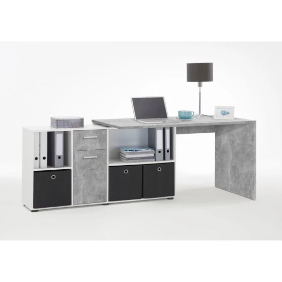 Top 10 ⭐ FMD Möbel FMD Furniture Winkelschreibtisch In Beton / Weiß Tisch 136 X 75 X 68 Cm, Regal 137 X 71 X 33 Cm Computertisch Für Gaming, Büro Oder Arbeitszimmer 😀 – Bild 12