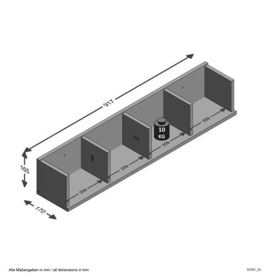 Brandneu 🎁 FMD Möbel POINT 4 Wandregal - Weiß - Maße: 92 Cm X 16,5 Cm X 17 Cm; 206-004 ❤️ – Bild 6