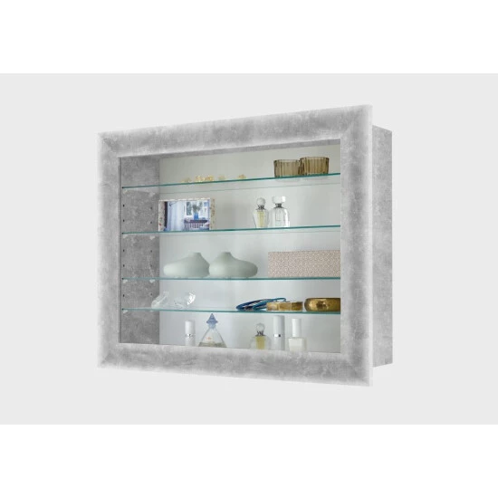 Schlussverkauf 🎁 FMD Möbel 109-010 BORA 10 Beton Grau LA / Weiß Vitrine Hängevitrine Sammlervitrine Glasvitrine FMD ❤️