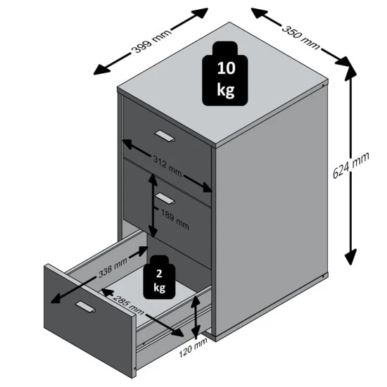 Brandneu 😀 FMD Möbel VIRGINIA 1 Nachkonsole Mit 3 Schubkästen - Schwarz - Maße: 35 Cm X 62,4 Cm X 39,9 Cm; 642-001 👍 – Bild 4