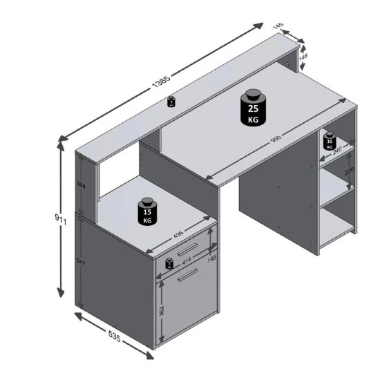 Bestpreis 😀 FMD Möbel FMD 3006-001 Schreibtisch Mit Ablagemöglichkeiten In Nachbildung Weiß/Beton Light Atelier, Maße Ca. 138,5 X 92 X 53,5 Cm (BxHxT) 🤩 – Bild 8