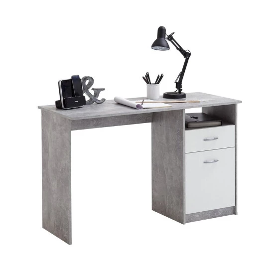 Angebote 🤩 FMD Möbel FMD Schreibtisch Mit 1 Schublade 123×50×76,5 Cm Betongrau Und Weiß ✨ – Bild 7