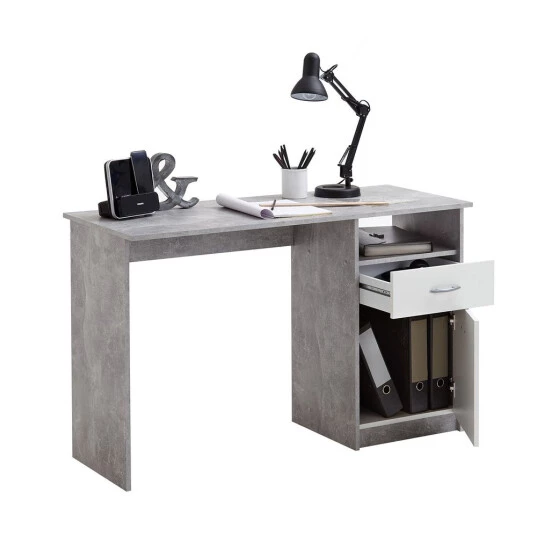 Angebote 🤩 FMD Möbel FMD Schreibtisch Mit 1 Schublade 123×50×76,5 Cm Betongrau Und Weiß ✨ – Bild 10
