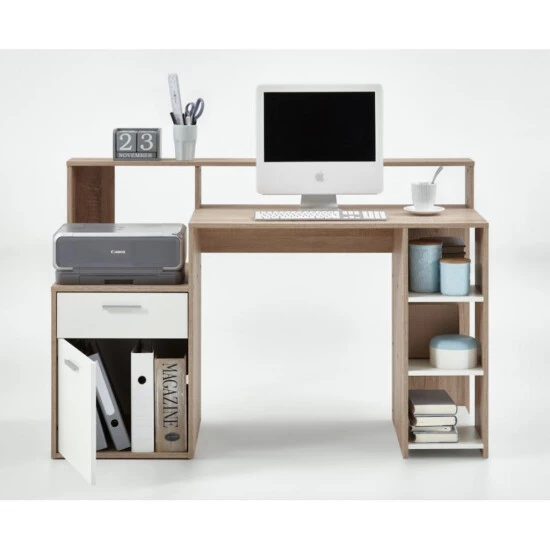 Bestpreis 😀 FMD Möbel FMD 3006-001 Schreibtisch Mit Ablagemöglichkeiten In Nachbildung Weiß/Beton Light Atelier, Maße Ca. 138,5 X 92 X 53,5 Cm (BxHxT) 🤩 – Bild 9