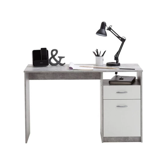 Angebote 🤩 FMD Möbel FMD Schreibtisch Mit 1 Schublade 123×50×76,5 Cm Betongrau Und Weiß ✨ – Bild 11