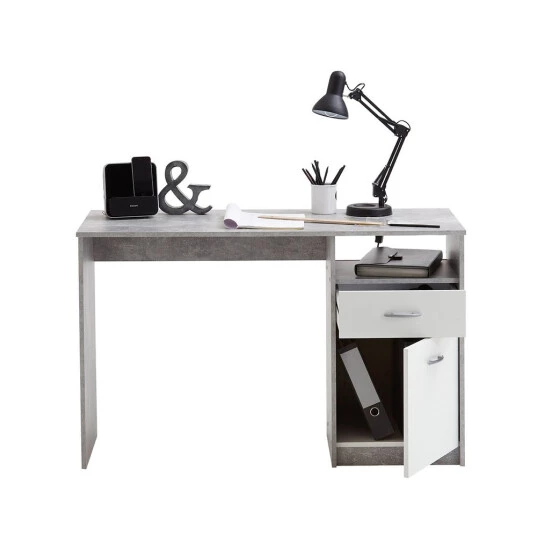 Angebote 🤩 FMD Möbel FMD Schreibtisch Mit 1 Schublade 123×50×76,5 Cm Betongrau Und Weiß ✨ – Bild 12
