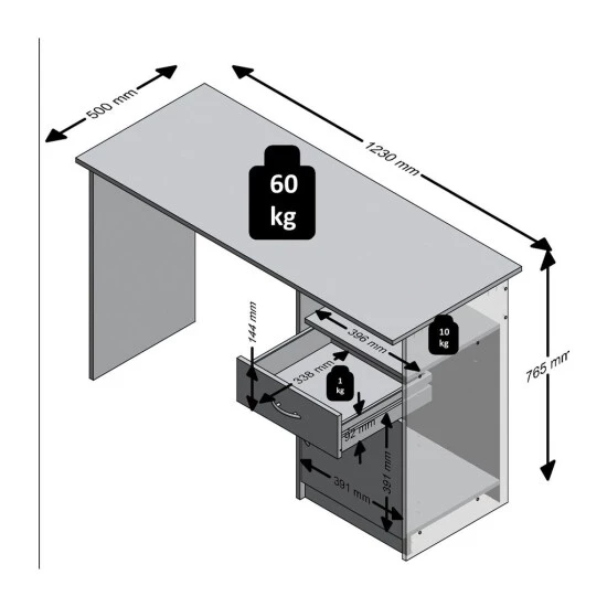 Angebote 🤩 FMD Möbel FMD Schreibtisch Mit 1 Schublade 123×50×76,5 Cm Betongrau Und Weiß ✨ – Bild 13