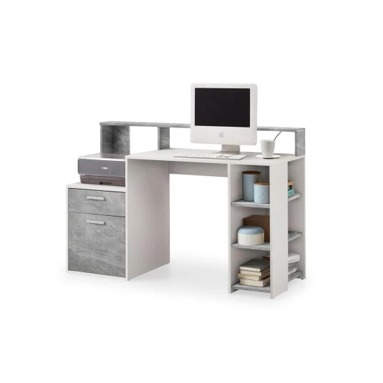 Bestpreis 😀 FMD Möbel FMD 3006-001 Schreibtisch Mit Ablagemöglichkeiten In Nachbildung Weiß/Beton Light Atelier, Maße Ca. 138,5 X 92 X 53,5 Cm (BxHxT) 🤩 – Bild 10