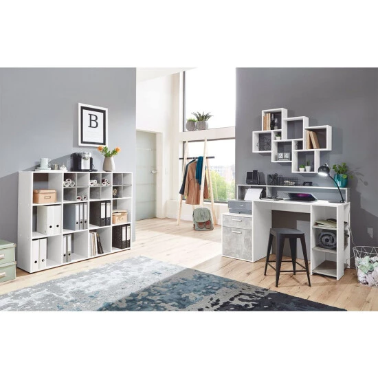 Bestpreis 😀 FMD Möbel FMD 3006-001 Schreibtisch Mit Ablagemöglichkeiten In Nachbildung Weiß/Beton Light Atelier, Maße Ca. 138,5 X 92 X 53,5 Cm (BxHxT) 🤩 – Bild 13