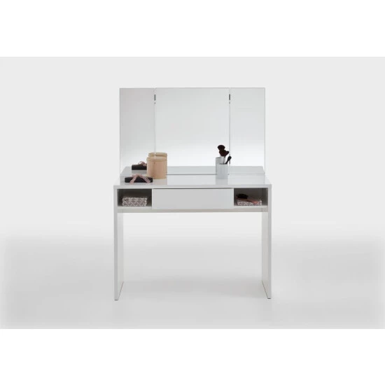 Neu ⌛ FMD Möbel FMD Furniture Schminktisch Kosmetiktisch In Edelglanz Weiß Mit Klappbaren Spiegel, Fächern Und Schublade 136 X 100 X 41,4 Cm Konsole Platz Für Schminkutensilien Jugendzimmer Teenager 🛒 – Bild 2