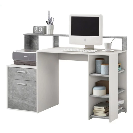 Bestpreis 😀 FMD Möbel FMD 3006-001 Schreibtisch Mit Ablagemöglichkeiten In Nachbildung Weiß/Beton Light Atelier, Maße Ca. 138,5 X 92 X 53,5 Cm (BxHxT) 🤩 – Bild 14