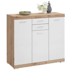 Bester Verkauf ✨ FMD Möbel Kommode - Artisan Oak Deko - Weiß Matt - B 120 Cm - 3 Türen - 2 Schubladen ✨