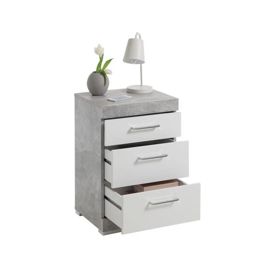 Brandneu ⭐ FMD Möbel FMD Nachtkommode Mit 3 Schubladen Betongrau Und Hochglanz-Weiß 🎉 – Bild 9